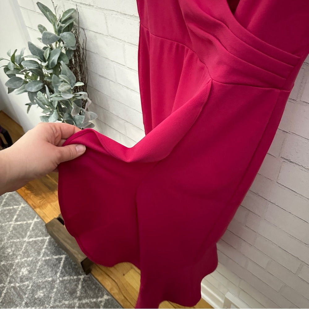 LONDON TIMES Pink Faux Wrap Ruffle Cap Sleeve Dress - Picture 4 of 11